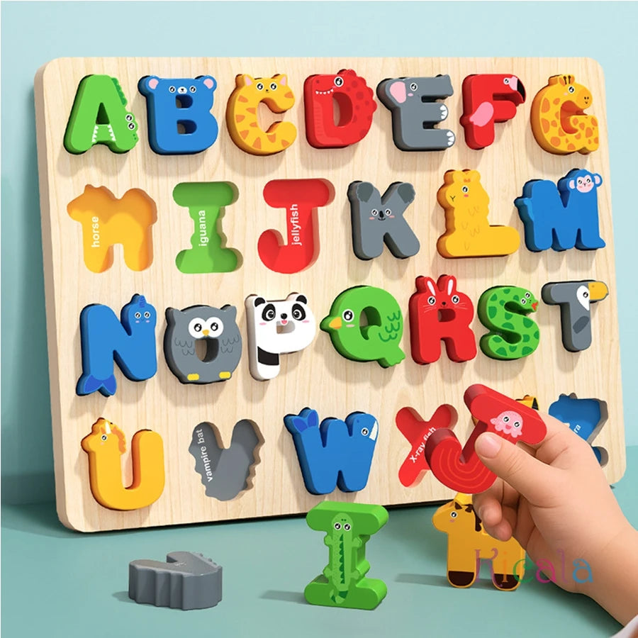 Wooden Alphabet Puzzle Matching Board, Letters Numbers Shape Sorter Montessori Educational Toy for Toddlers 1-3 Years Gift