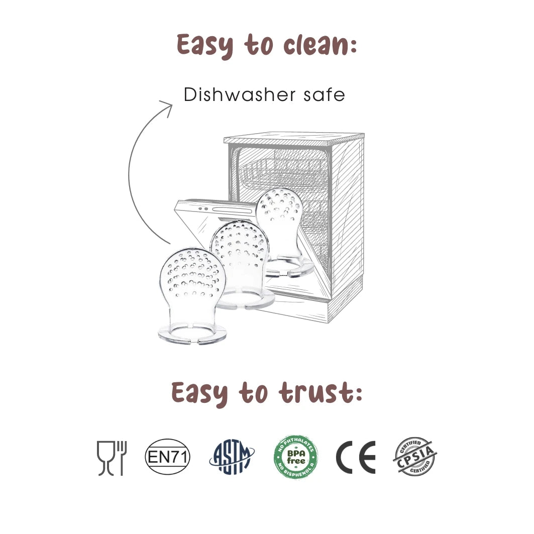 Baby Fruit Feeder Teether Pacifier with Baby Food Freezer Tray Set Silicone Freezable Teether for Fruit Purees Self Feeding