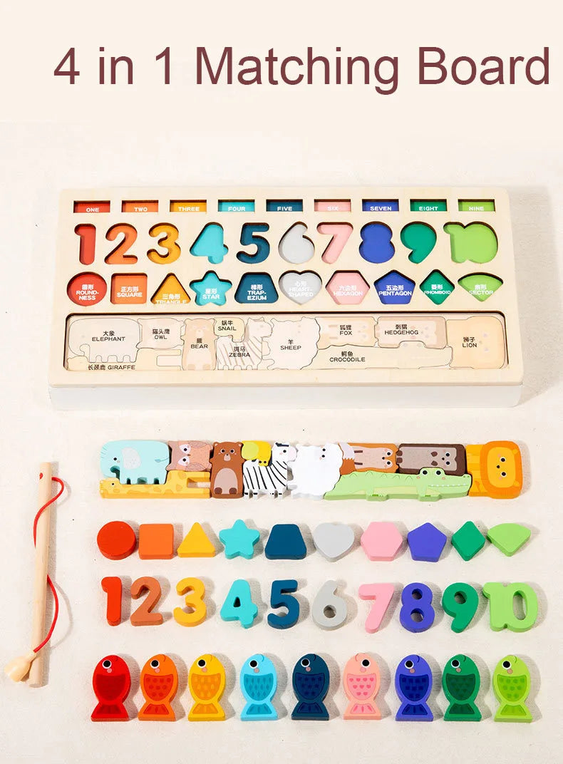 Montessori Wooden Shape & Number Matching Board | Toddler Learning Toy
