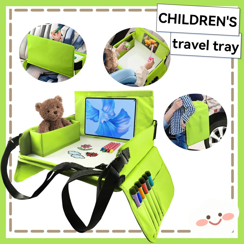 Kids Travel Seat Tray for Car Children's Toy Storage Table Drawing Board Safety Tray Dining Beverage Rack Road Trip Activities