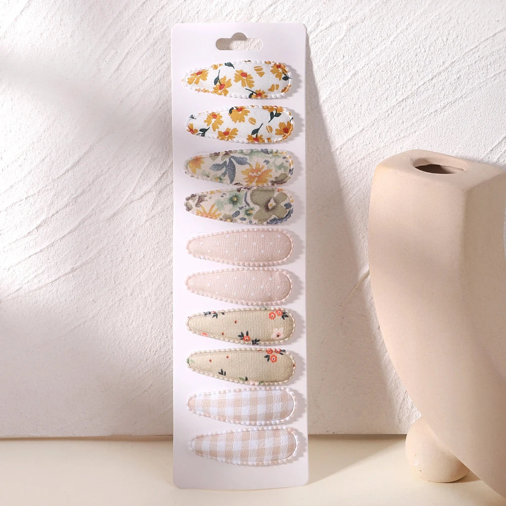 10Pcs/Lot Newborn Print Cotton Alloy Hair Bow Snap Clips Set Fabric Plaid Hairpins Girls Kids Headwear Baby Hair Accessories