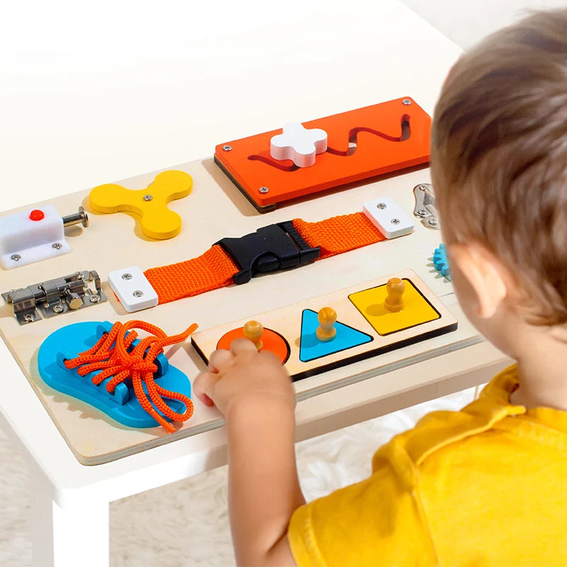 Wooden Montessori Busy Board Toy | Sensory Activity Board for Toddlers