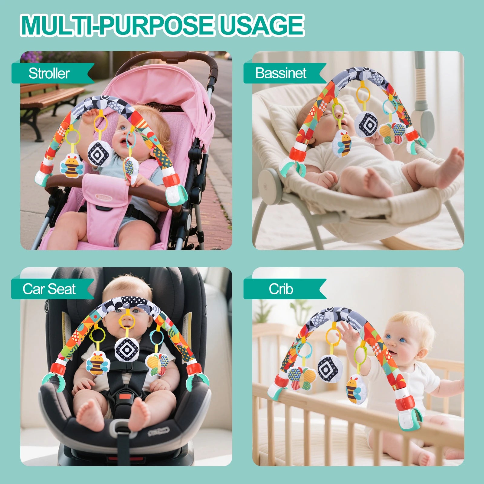 Baby Stroller Arch Toy Soft Cloth Toy Pram Activity Bouncer Toy Sensory Development Arch Newborns Car Seat Toy Fine Motor Skills