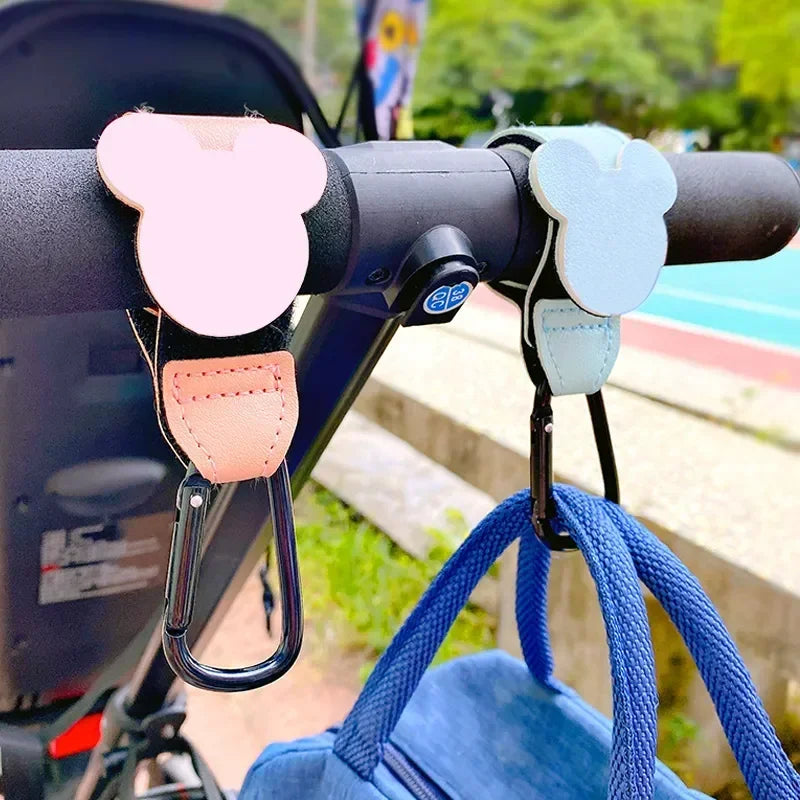 1/2pcs Baby Stroller Hooks Clips PU Leather Rotatable Cart Organizer Pram Hook Pram Rotate 360 Degree Stroller Accessories