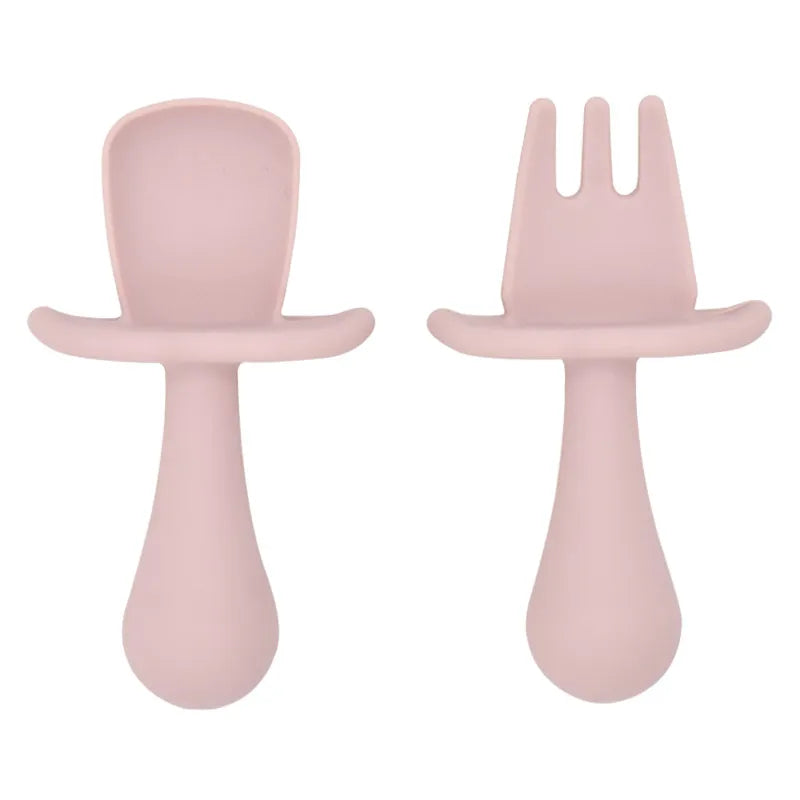 2PCS Cute Baby Learning Spoons Utensils Set Food Grade Silicone Sticky Spoon Children Cutlery Training Spoon Feeding Tableware