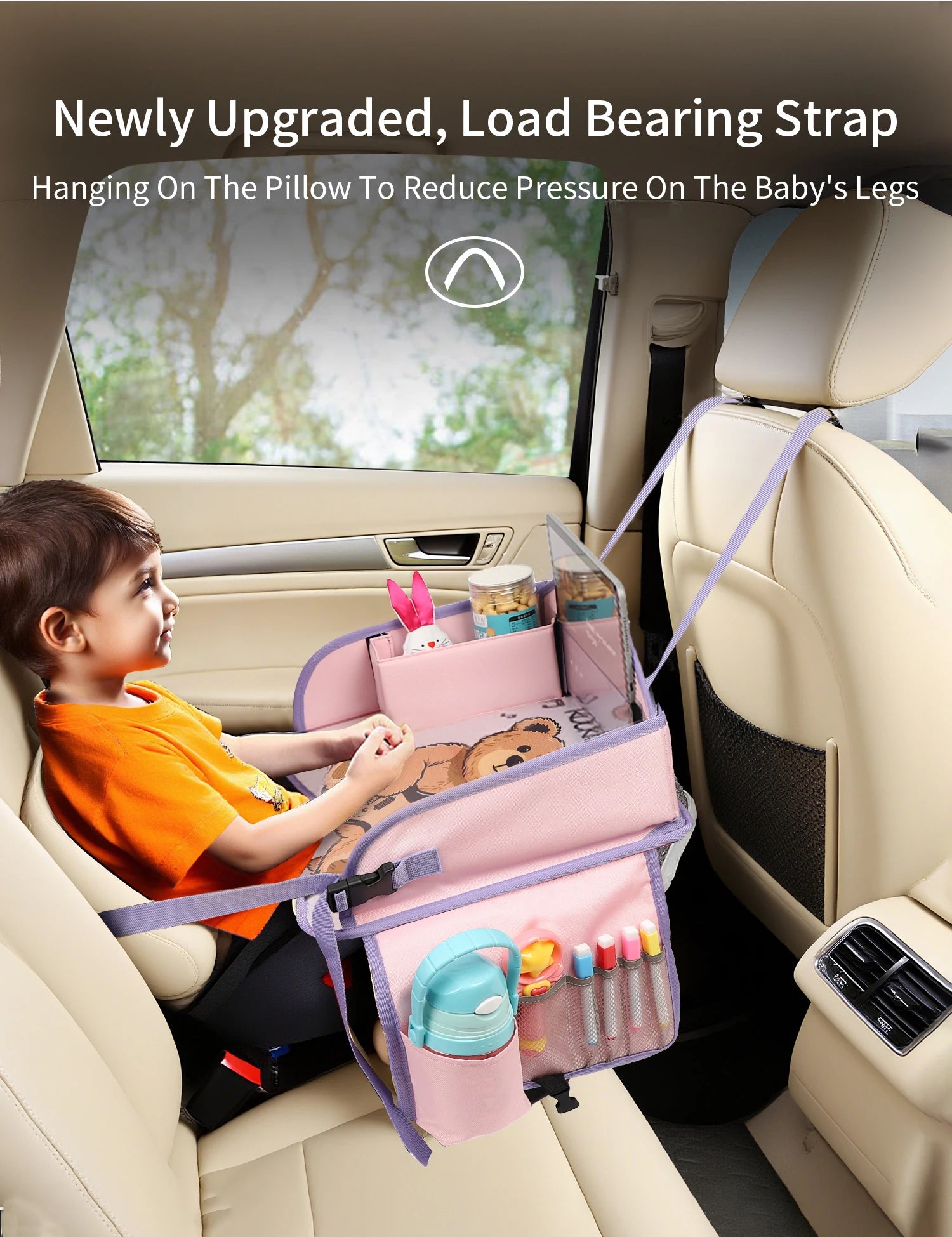 Vehicle-mounted Painting Board Waterproof Child Travel Tray for Car Seat Portable Safety Seat Storage Mesh Pocket Large Capacity