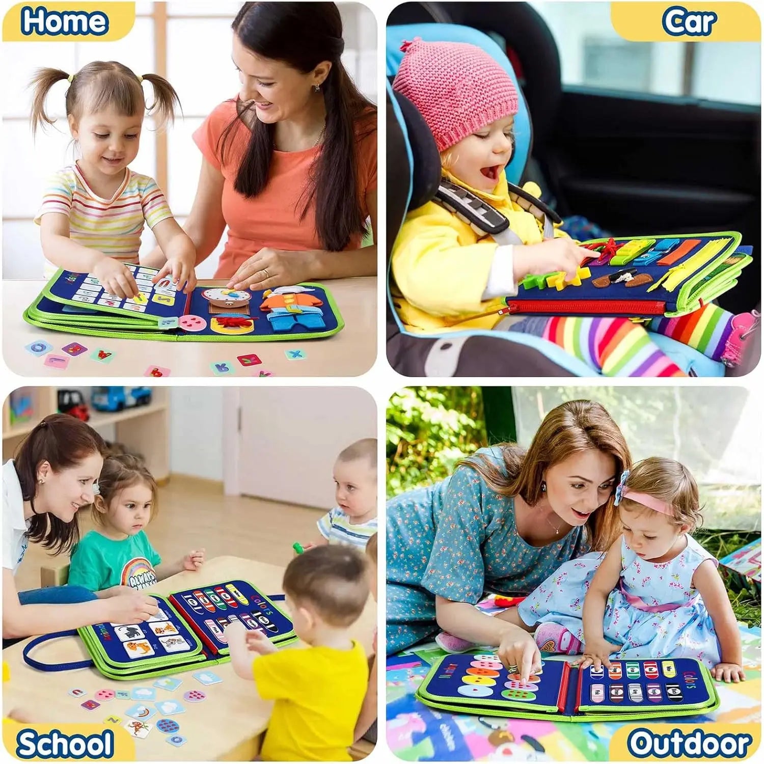 Montessori Busy Board for Toddlers | Foldable Sensory Activity Travel Toy