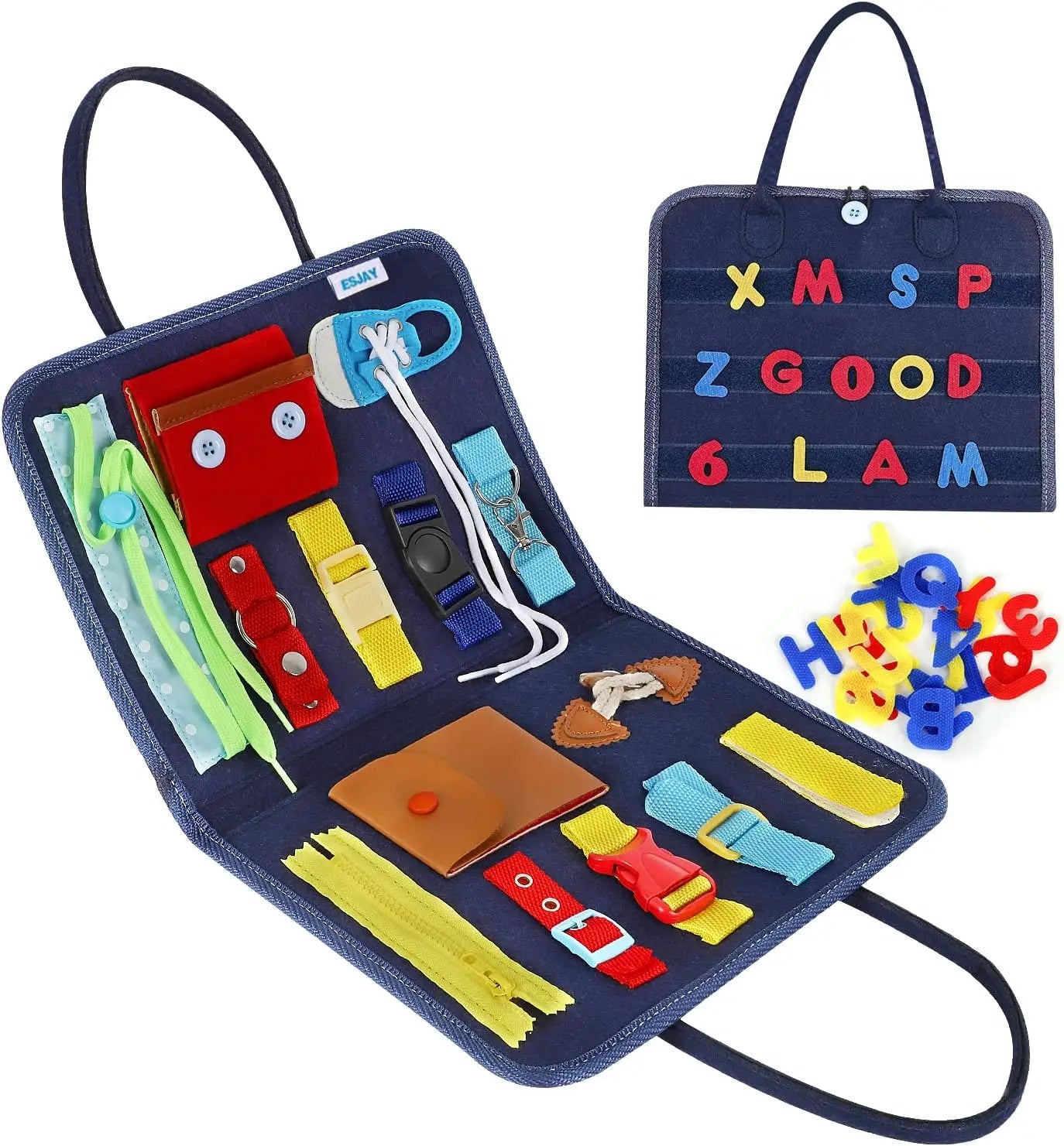 Montessori Busy Board for Toddlers | Foldable Sensory Activity Travel Toy