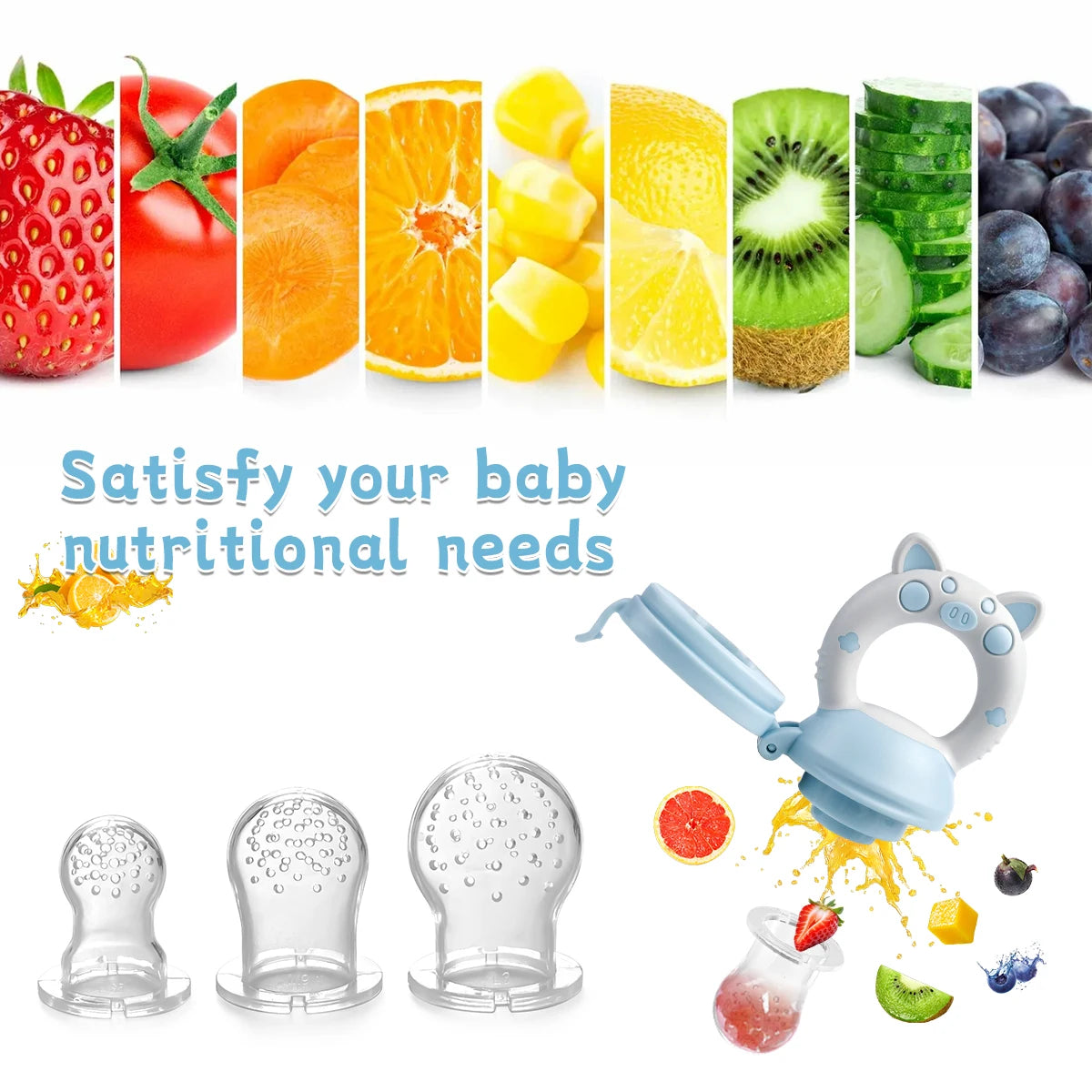 TYRY.HU 4pcs/set Silicone Fruit & Vegetable Feeder for Infants and Toddlers 6-36 months Food Grade Teething & Feeding Pacifier