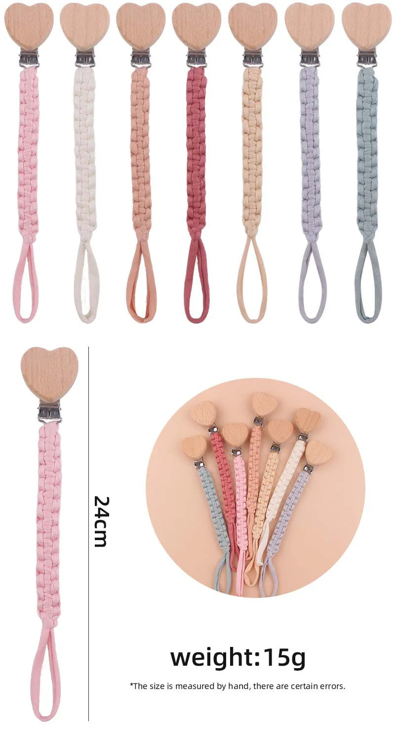 Custom Name Cloth Weaving Wooden Personalized Baby Pacifier Chain Dummy Nipple Holder Guard Teether Pendant  Newborn Gift Stuff