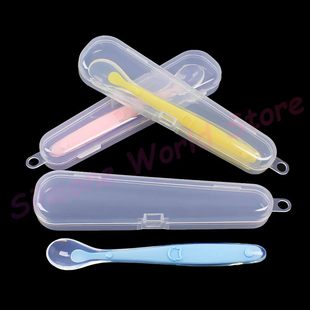 Silicone World Baby Silicone Spoon Children Complementary Food Soft Spoon Training Spoon Feeding Tableware With Storage Box