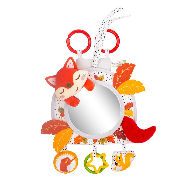 Baby Car Mirror Back Seat Rear View Mirror Cartoon Animal Plush Toys For Baby Rear Facing 6 12 Months Infant Travel Sensory Toys