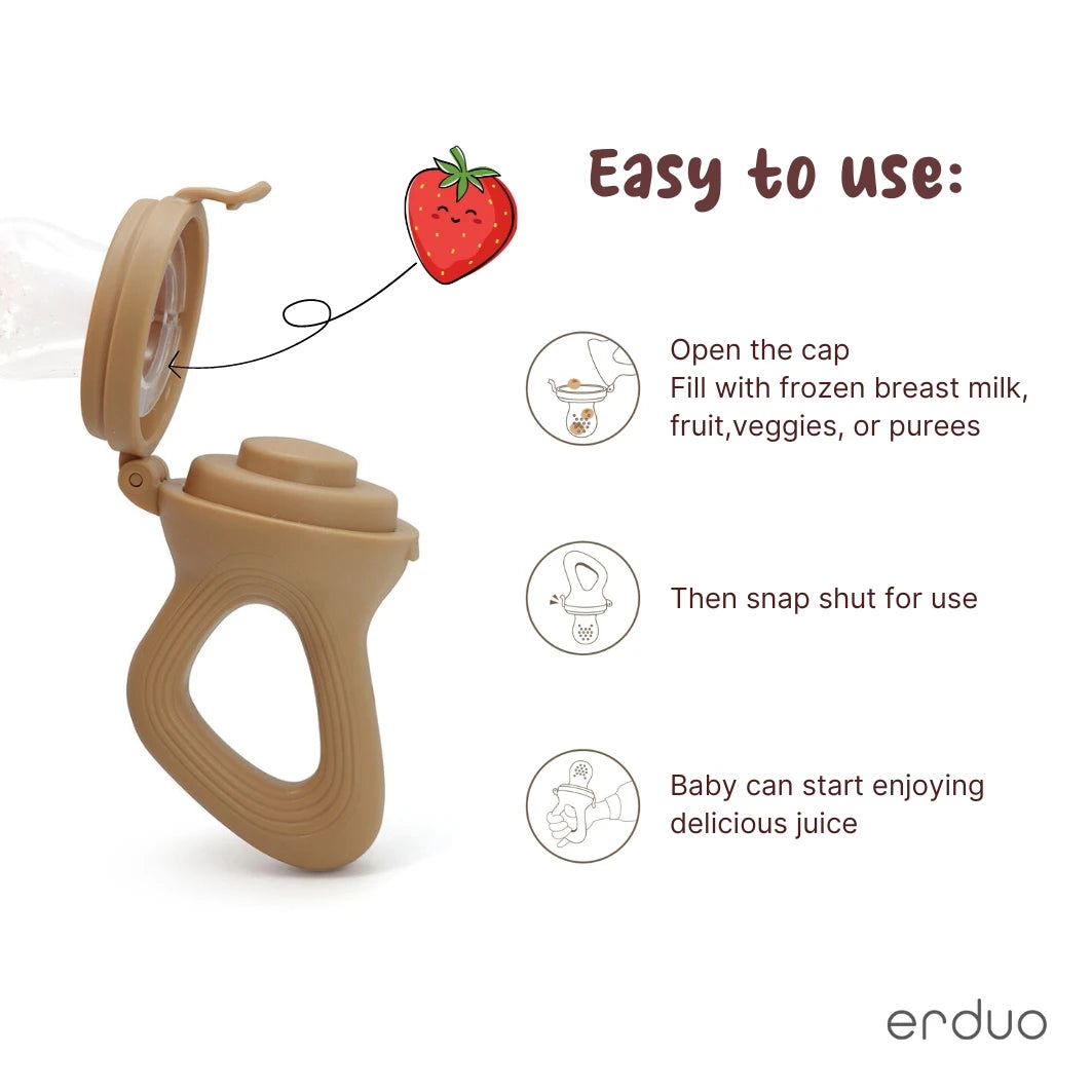 Baby Fruit Feeder Teether Pacifier with Baby Food Freezer Tray Set Silicone Freezable Teether for Fruit Purees Self Feeding