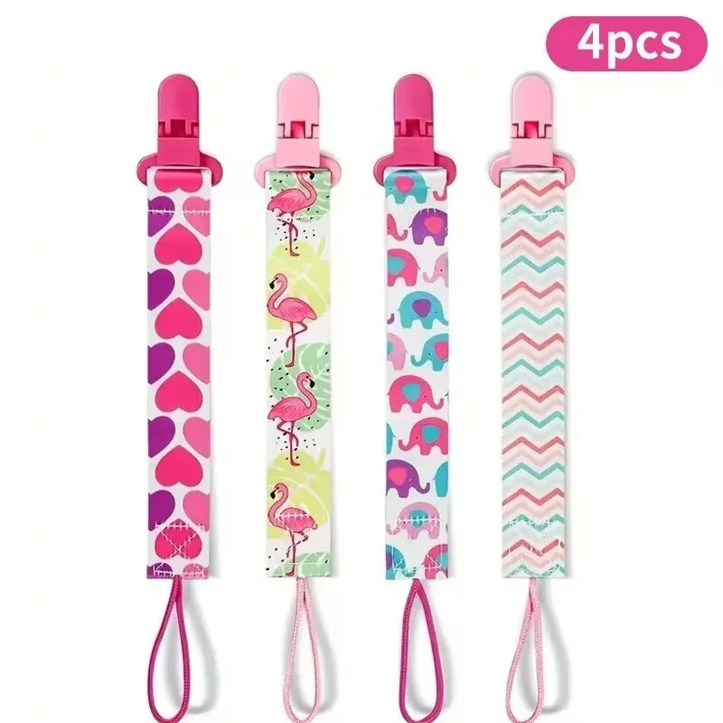 HOMFISH 4pcs/set Newborn pacifier chain clip Double-sided printed pacifier Belt Pacifier holder Infant feeding
