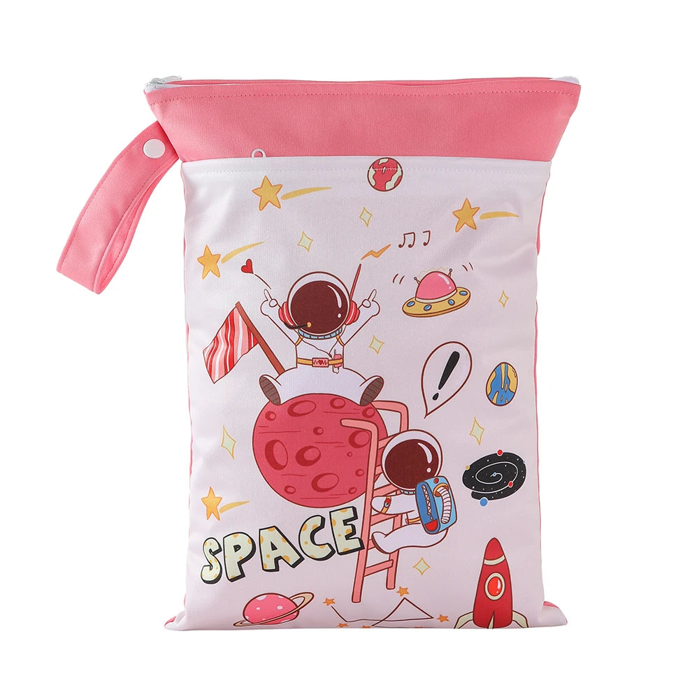 Babyshow 1PC Washable Wet Dry Bag Wetbag for Baby Diapers Nappies Waterproof Reusable Diaper Bag with Two Zippers 25cmx35cm