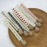 Wooden Baby Pacifier Chain Cute Flower Print Dummy Nipple Holder Guard Teether Pendant Baby Accessories