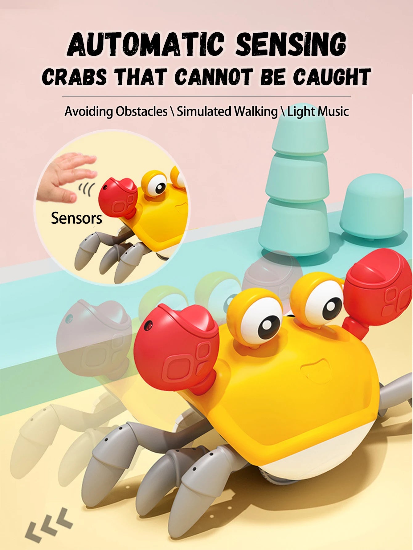 1Pc Auto-sensing Escape Crab toy Children Crawling Avoiding Obstacles Electronic Pet With Music Baby Walking Toy Without battery