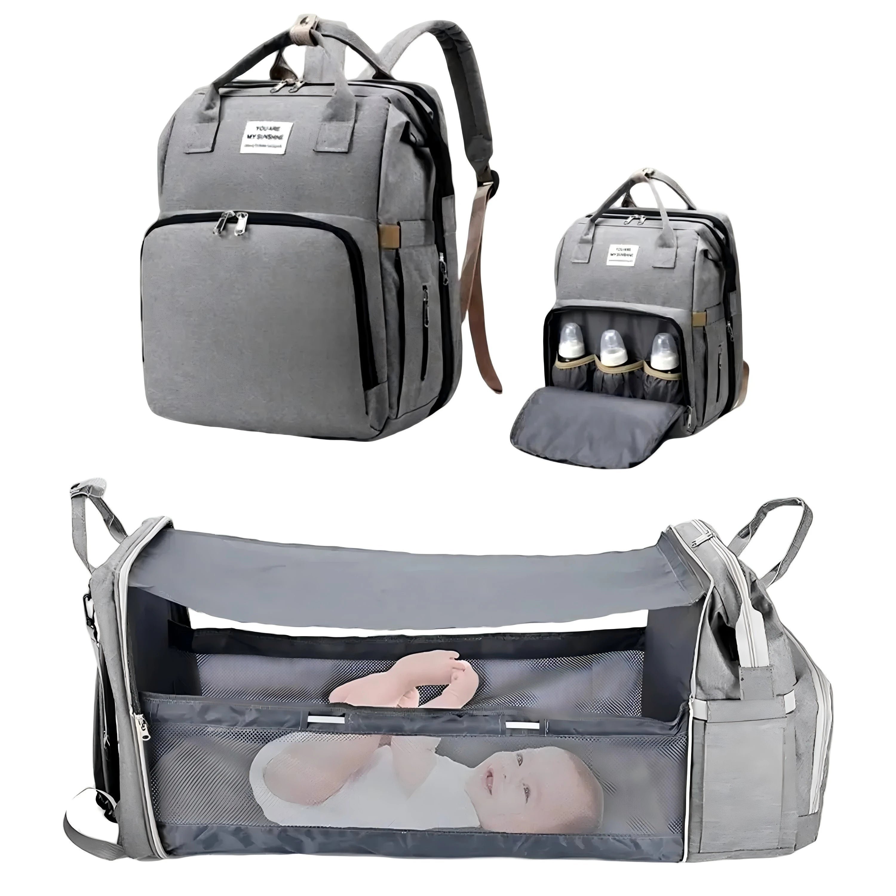 3 In 1 Diaper Bag Backpack Foldable Baby Bed Waterproof Travel Bag with USB Charge Diaper Bag Backpack with Changing Bed 3 types