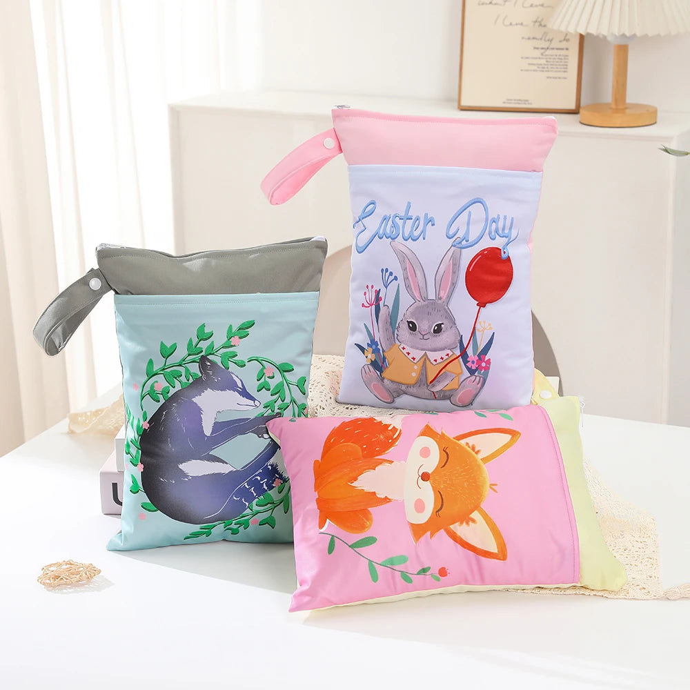 Babyshow 1PC Washable Wet Dry Bag Wetbag for Baby Diapers Nappies Waterproof Reusable Diaper Bag with Two Zippers 25cmx35cm