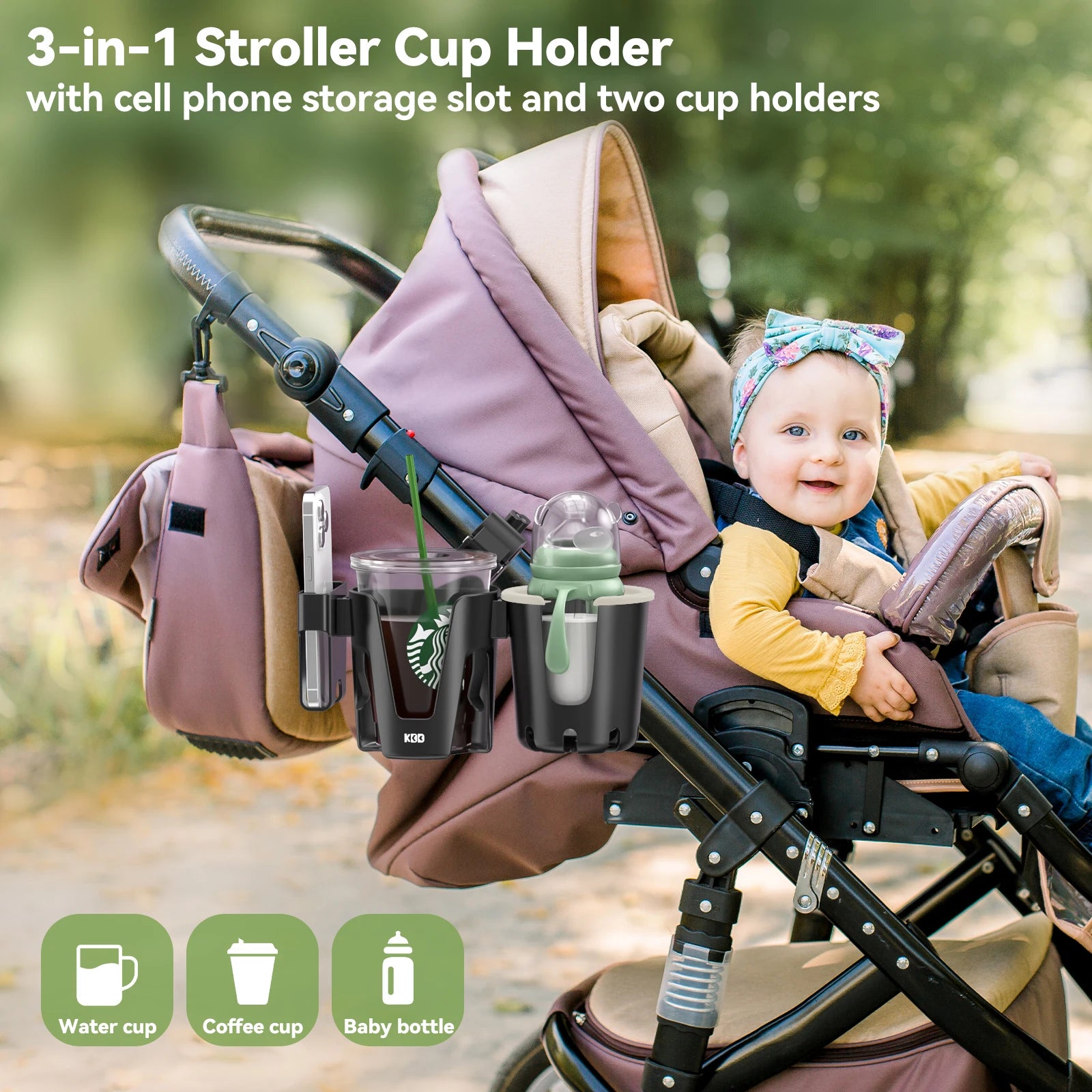 Stroller Cup Holder With Phone Holder Bike Cup Holder Universal Cup Holder For Baby Strollers 3-in-1 Cup Phone Holder For Bike