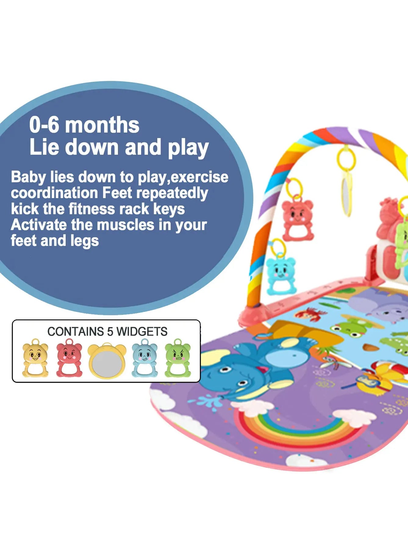 Baby Activity Gym Play Mat with Piano | Musical Tummy Time Toy