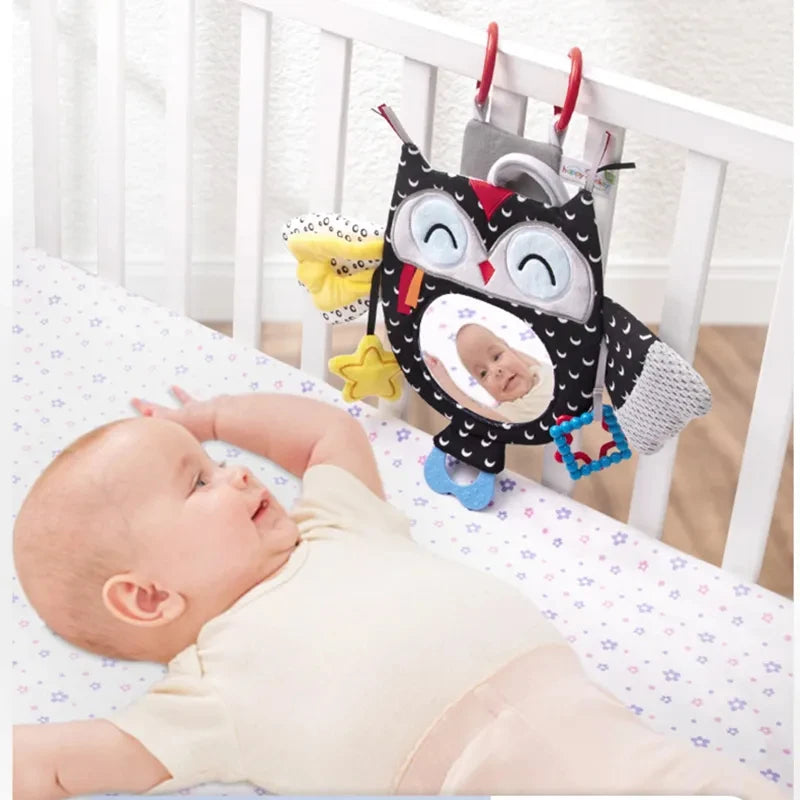 Baby Car Mirror Back Seat Rear View Mirror Cartoon Animal Plush Toys For Baby Rear Facing 6 12 Months Infant Travel Sensory Toys