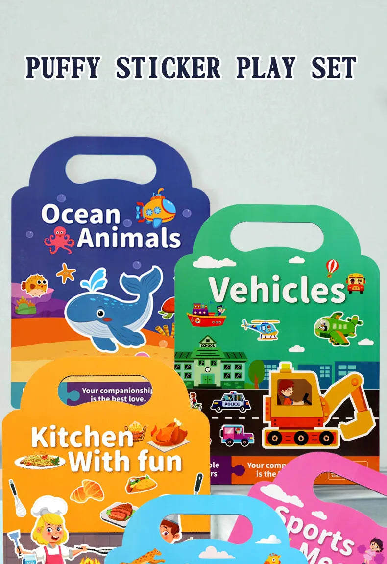Children DIY Sticker Book Bubble Scene Sticker Jelly Paste Toy Kids Portable Reusable Quiet Busy Paste A Book