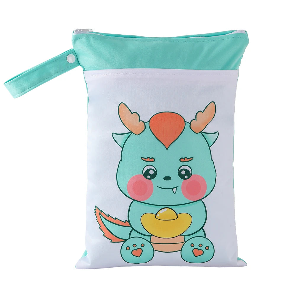 Babyshow 1PC Washable Wet Dry Bag Wetbag for Baby Diapers Nappies Waterproof Reusable Diaper Bag with Two Zippers 25cmx35cm