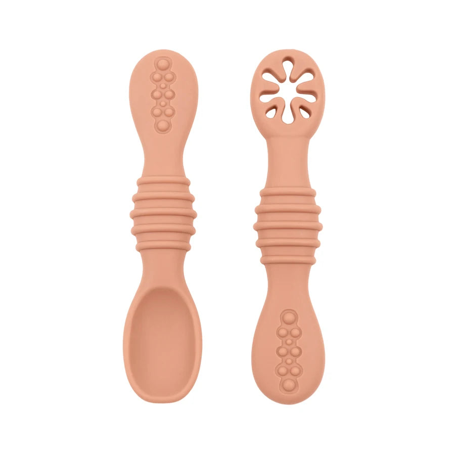 2PCS Cute Baby Learning Spoons Utensils Set Food Grade Silicone Sticky Spoon Children Cutlery Training Spoon Feeding Tableware