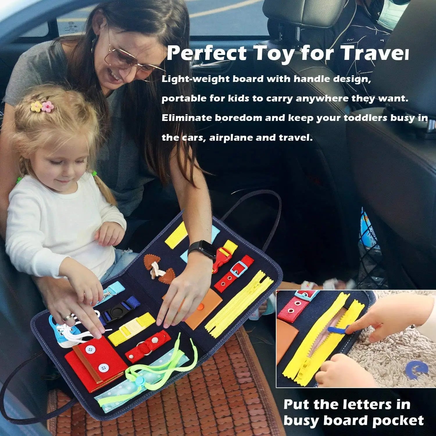 Montessori Busy Board for Toddlers | Foldable Sensory Activity Travel Toy