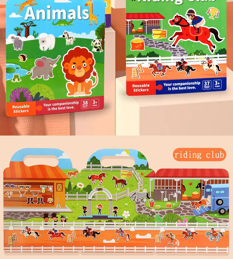 Children DIY Sticker Book Bubble Scene Sticker Jelly Paste Toy Kids Portable Reusable Quiet Busy Paste A Book