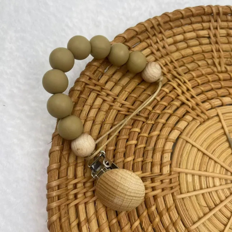 Beech Wood Chew Silicone Bead Pacifier Clips Dummy Chain Holder Newborn Soother Chains Nipple Holder Baby Teething Toys Gifts