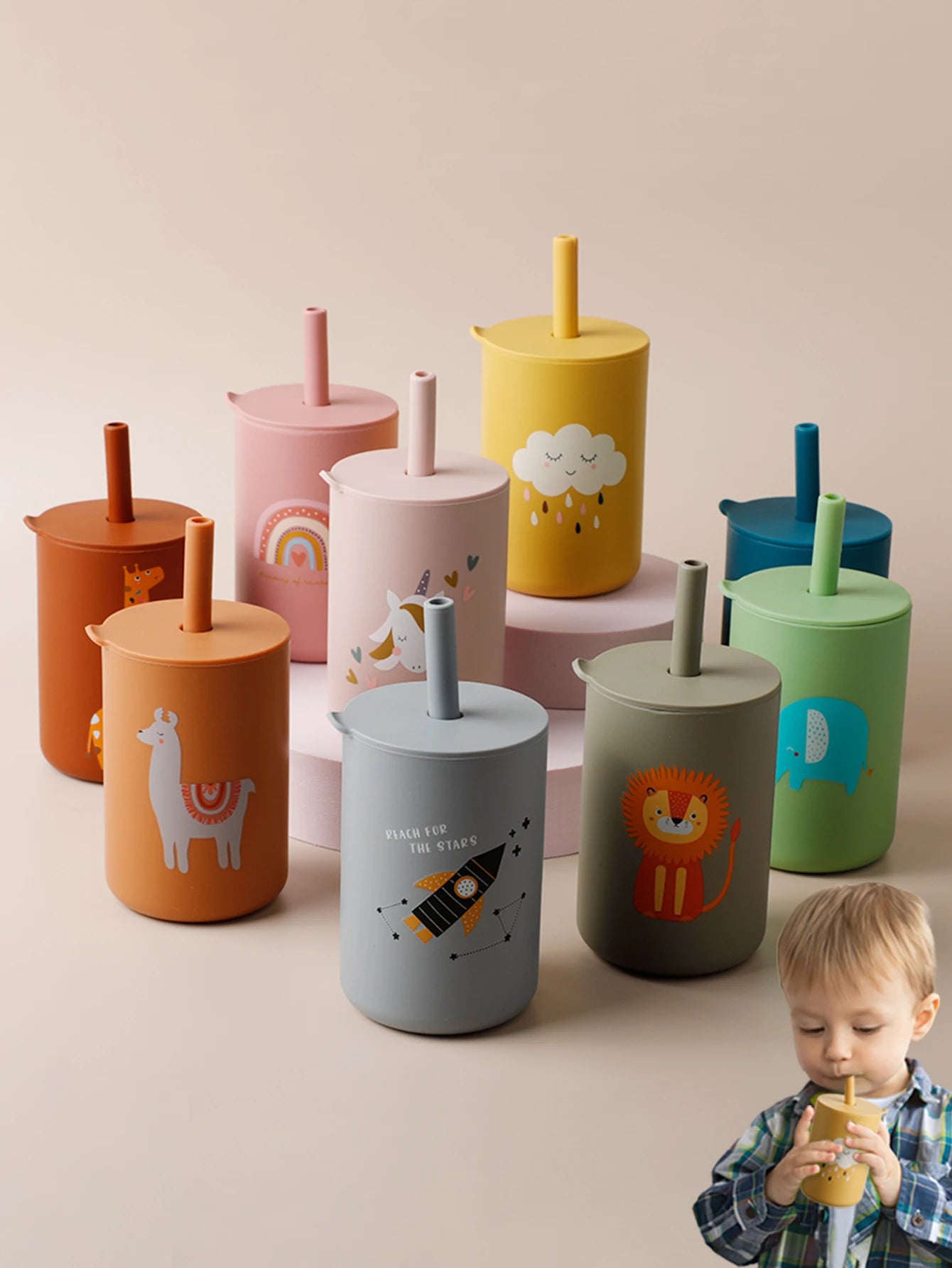 Baby Feeding Drinkware Straw Cup Baby Cartoon Learning Feeding Cup Food Grade Silicone Toddler Water Bottle Tableware BPA Free