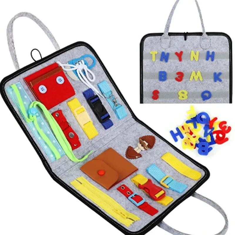 Montessori Busy Board for Toddlers | Foldable Sensory Activity Travel Toy