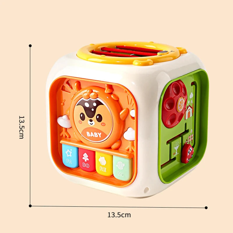 6 In 1 Activity Cube For Babies And Toddlers With Music And Light - Montessori Shape Sorter Learning Toy 1-3 Car Seat Travel Toy