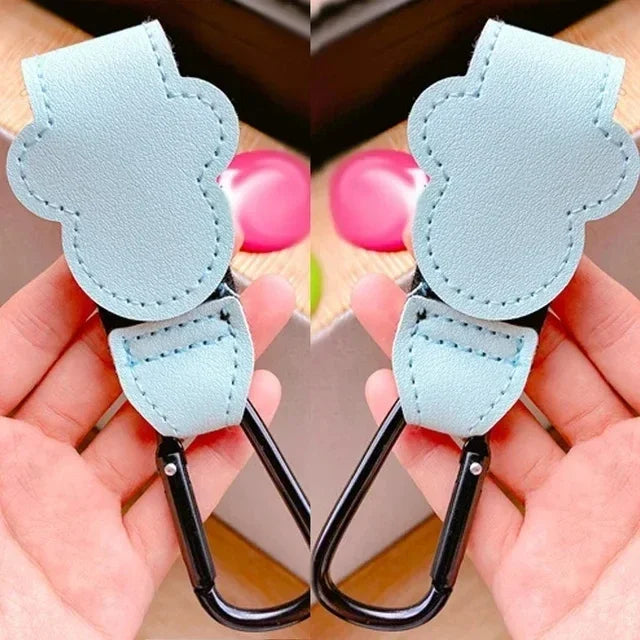 1/2pcs Baby Stroller Hooks Clips PU Leather Rotatable Cart Organizer Pram Hook Pram Rotate 360 Degree Stroller Accessories