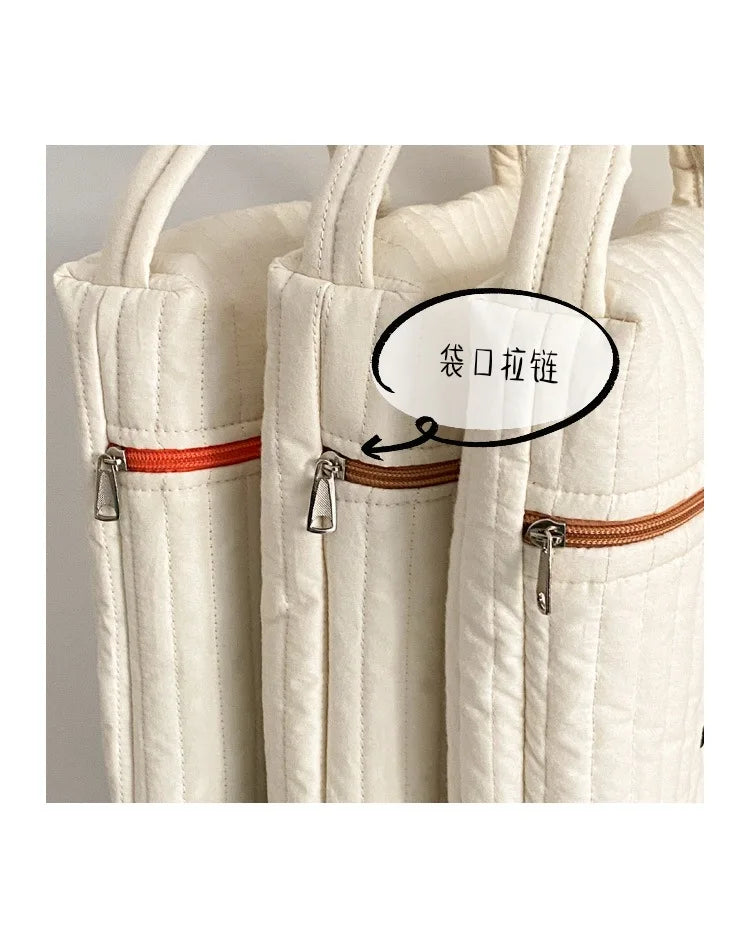 Baby Diaper Bag for Mom Cotton Bear Mommy Bags Nappy Diapers Organizer Zipper Women Handbags Maternity Bag Cartoon Beige Sac