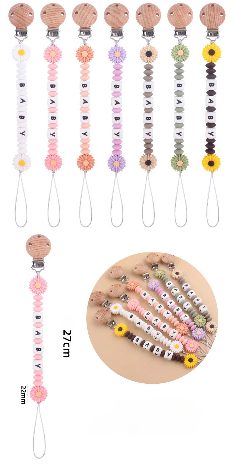 New Custom Pacifier Clips Nipple Dummy Holder Chain Holder Newborn Soother Chains Infant Feeding Soother Teething Toy Chew Gifts