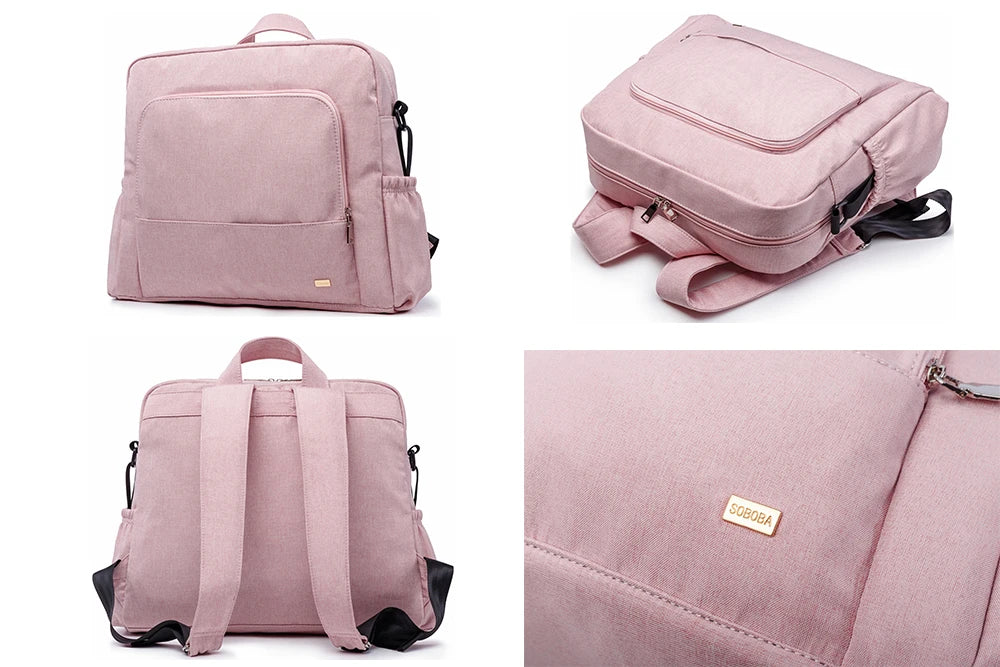 Soboba Solid Diaper Bag Fashion Waterproof Multi-functional Diaper Backpack Nursing Changing Bag for Baby Large Stylish Bag