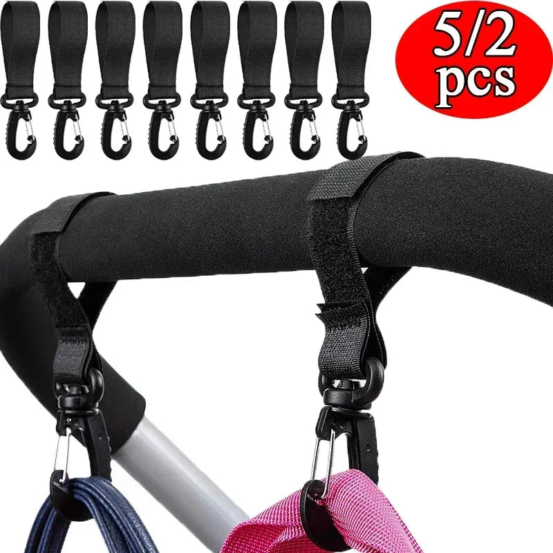 2/5pcs Stroller Hooks  Hook Buckle Stroller Hanger Organizer Buckles Clip Aluminum Alloy Carabiner Cart Diaper Bag Shopping Pram