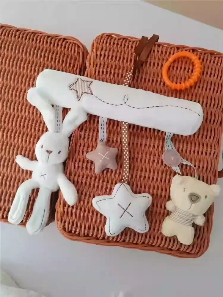 Soft Animal Rabbit Plush Toy Hanging Rattles for Baby Crib Car Safety Seat Travel Stroller Hanging Bell Plush Doll For Newborn