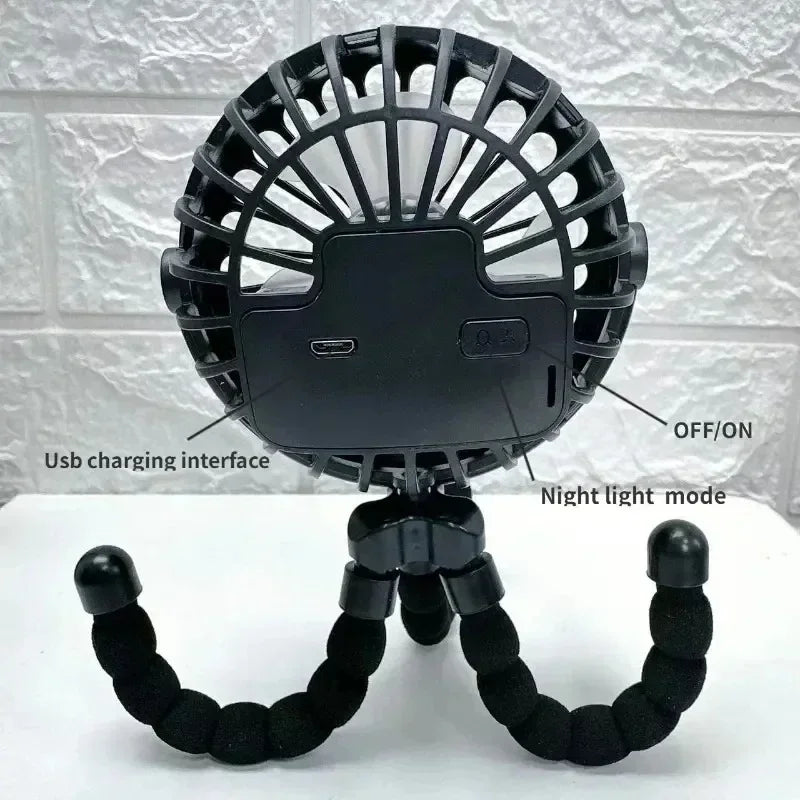 Mini Octopus Fan Baby Stroller Fan Hand Held USB Charging Bladeless Small Folding Fans Mini Silent Table Outdoor Cooler