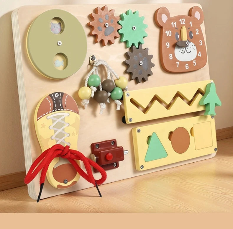 Montessori Wooden Busy Board with Music | Toddler Sensory Activity Toy