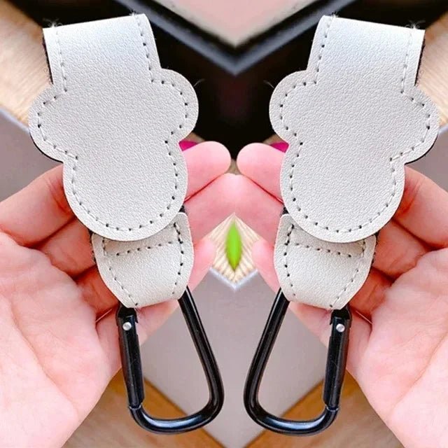 1/2pcs Baby Stroller Hooks Clips PU Leather Rotatable Cart Organizer Pram Hook Pram Rotate 360 Degree Stroller Accessories