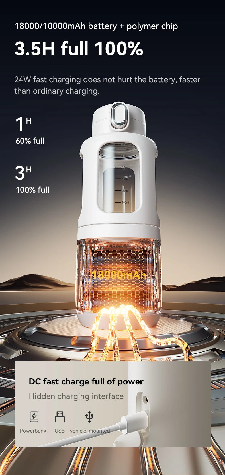 18000/10000mAh High-Power Constant Temperature Cup Quick Hot Water And Milk Heating Portable Baby Bottle Warmer