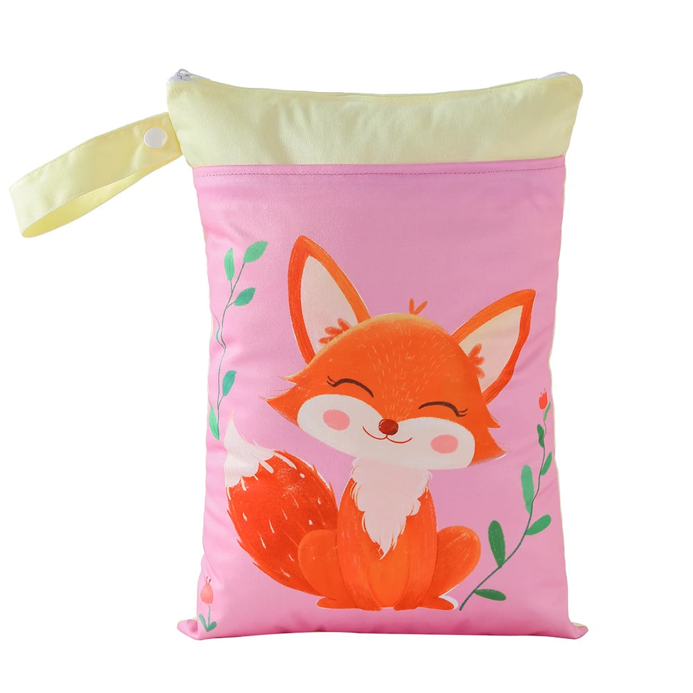 Babyshow 1PC Washable Wet Dry Bag Wetbag for Baby Diapers Nappies Waterproof Reusable Diaper Bag with Two Zippers 25cmx35cm