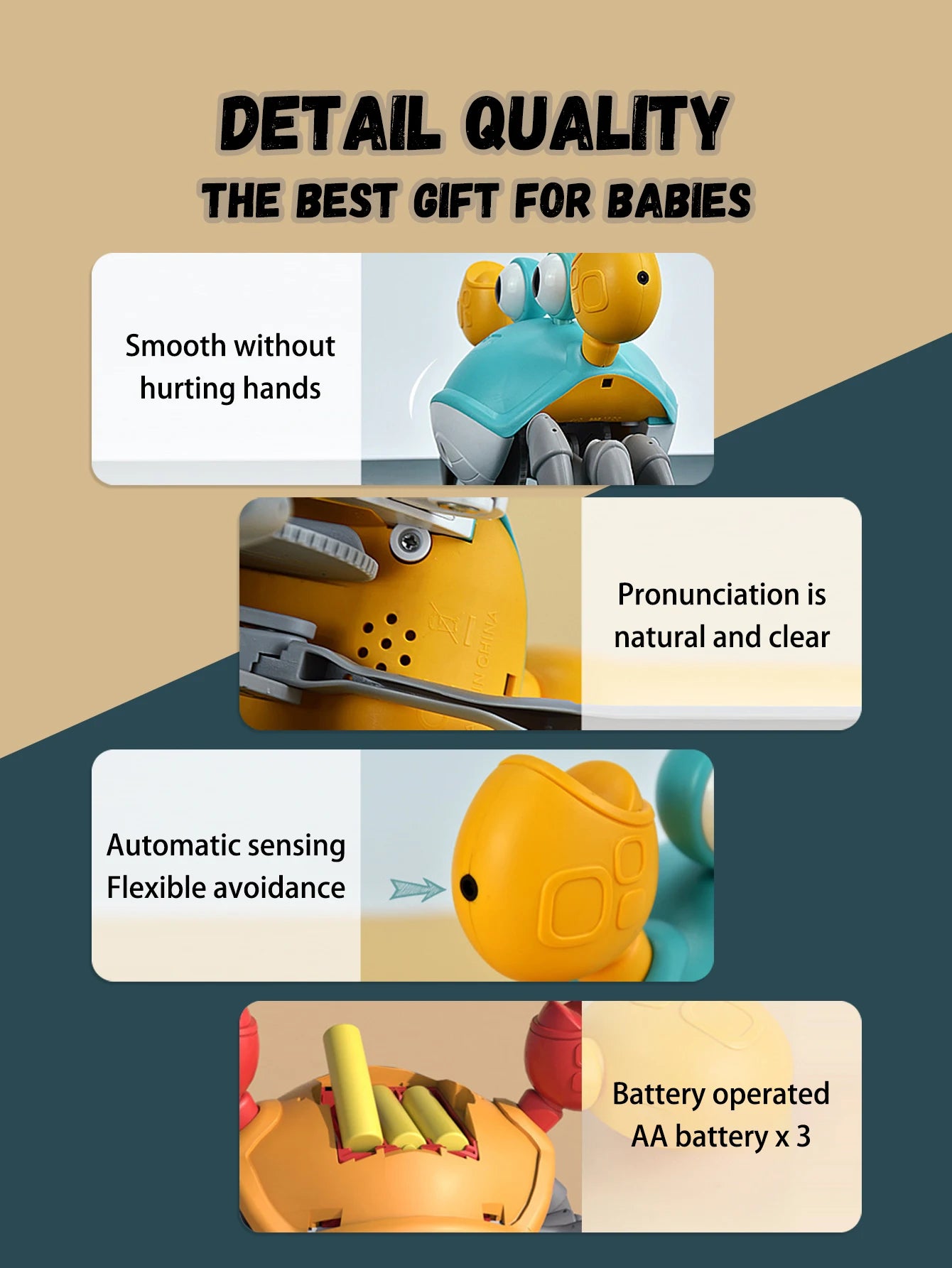 1Pc Auto-sensing Escape Crab toy Children Crawling Avoiding Obstacles Electronic Pet With Music Baby Walking Toy Without battery