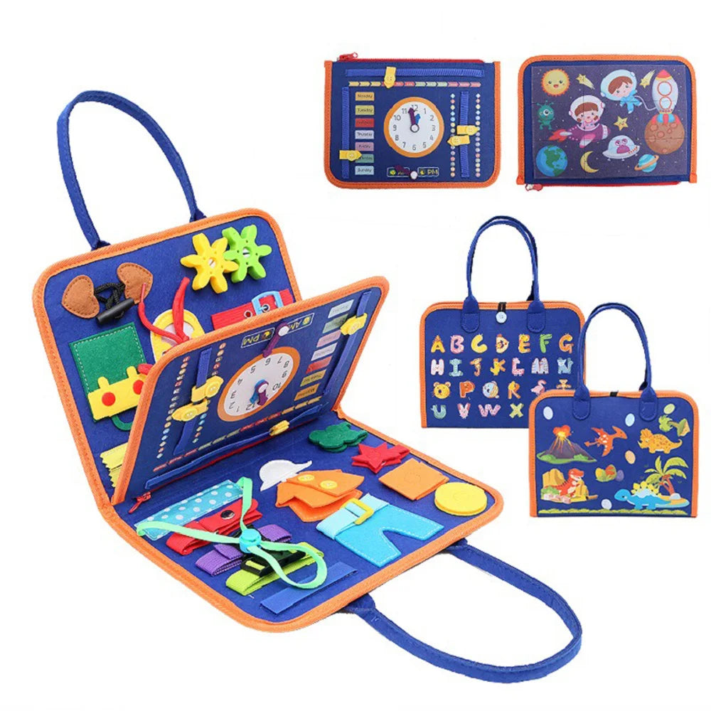 Montessori Busy Board for Toddlers | Foldable Sensory Activity Travel Toy