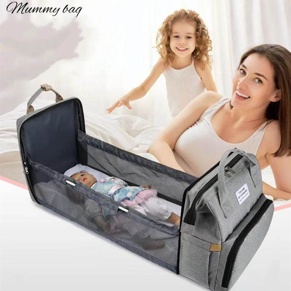 Folding Mommy Bag Lightweight Portable Folding Crib Bed Large-capacity Baby Backpack Female Mommy Outting Bag Mummy Bag