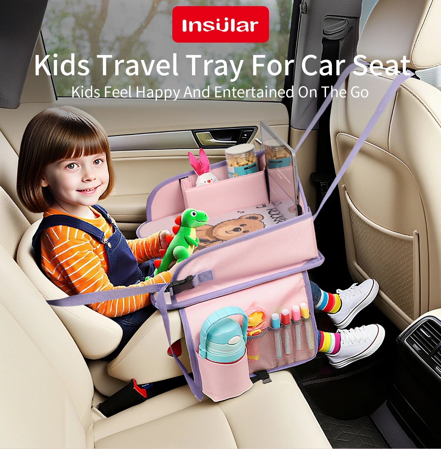 Vehicle-mounted Painting Board Waterproof Child Travel Tray for Car Seat Portable Safety Seat Storage Mesh Pocket Large Capacity